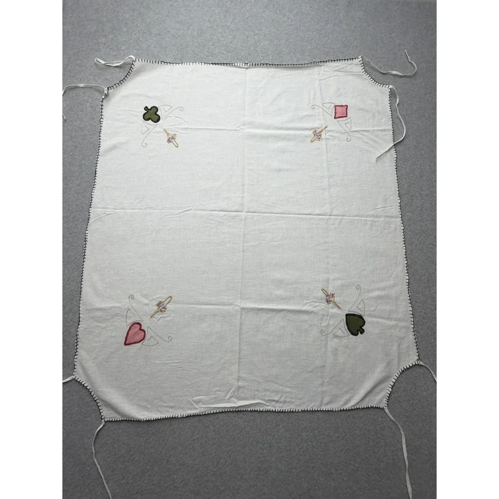 Vintage Card Table Cloth‎ Linen Look Felt Applique Suits Embroidered Ties 30x33